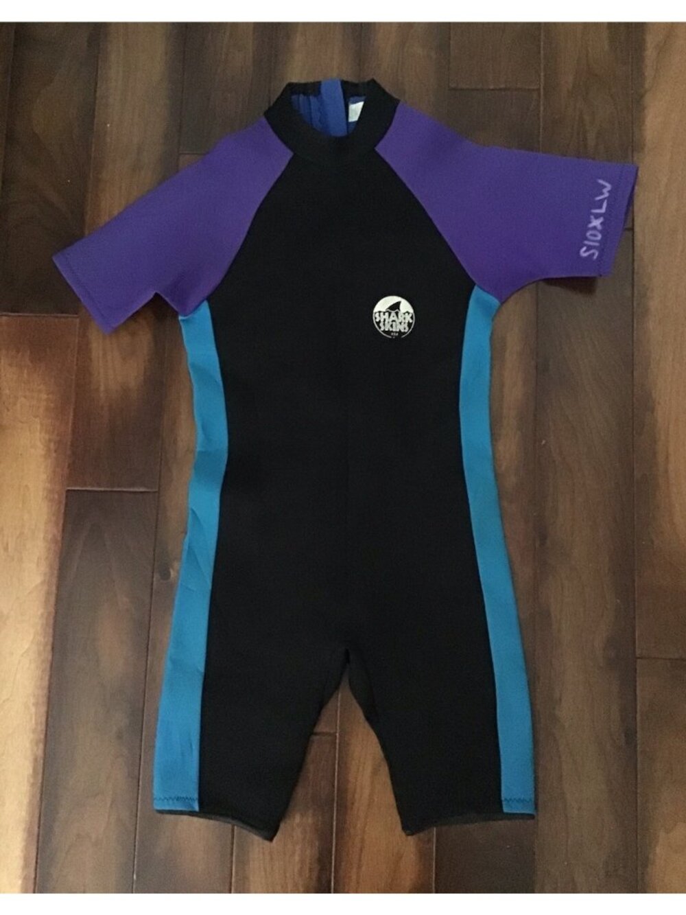 Shark Skins USA Shorty Wetsuit Swimsuit Dive Skin Size XL Purple Teal Back Zip